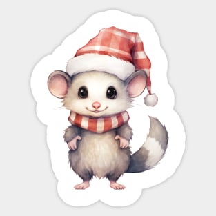 Virginia Opossum in Santa Hat Sticker